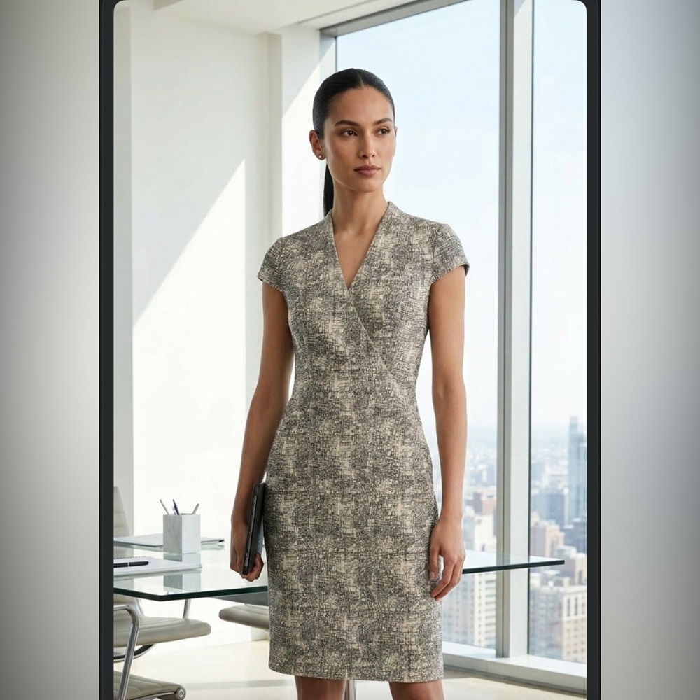 MM. Lafleur “Felisa” sheath dress scribble jacquard size 8 stretchy flattering
